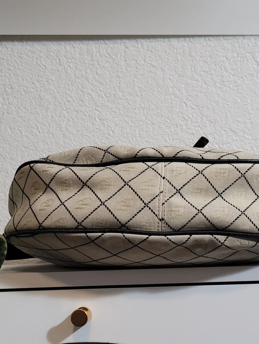 Dooney & Bourke Cream Black Canvas Monogram Hobo Shoulder Handbag